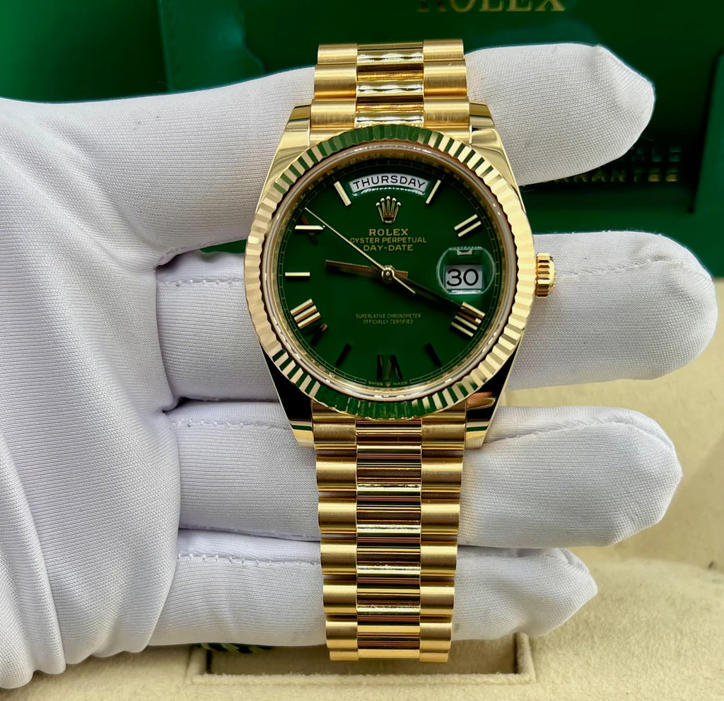 Rolex Day-Date 40mm 228348RBR Green Dial Diamond Bezel 2022 Full Set
