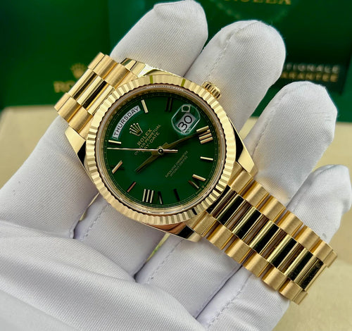 Rolex Day-Date 40mm 228348RBR Green Dial Diamond Bezel 2022 Full Set