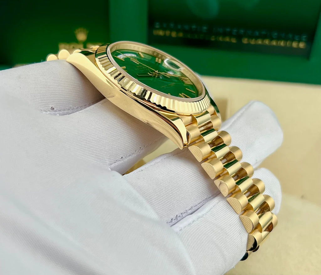 Rolex Day-Date 40mm 228348RBR Green Dial Diamond Bezel 2022 Full Set