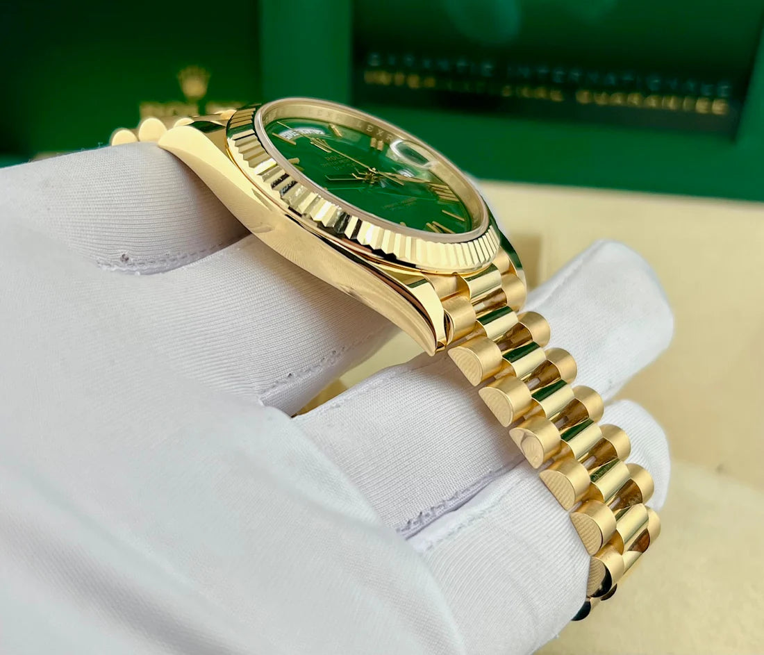 Rolex Day-Date 40mm 228348RBR Green Dial Diamond Bezel 2022 Full Set