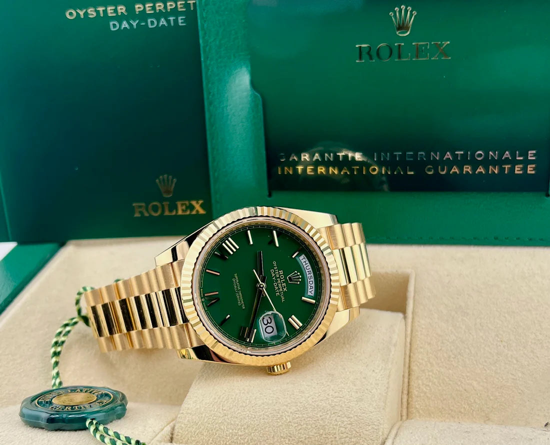 Rolex Day-Date 40mm 228348RBR Green Dial Diamond Bezel 2022 Full Set